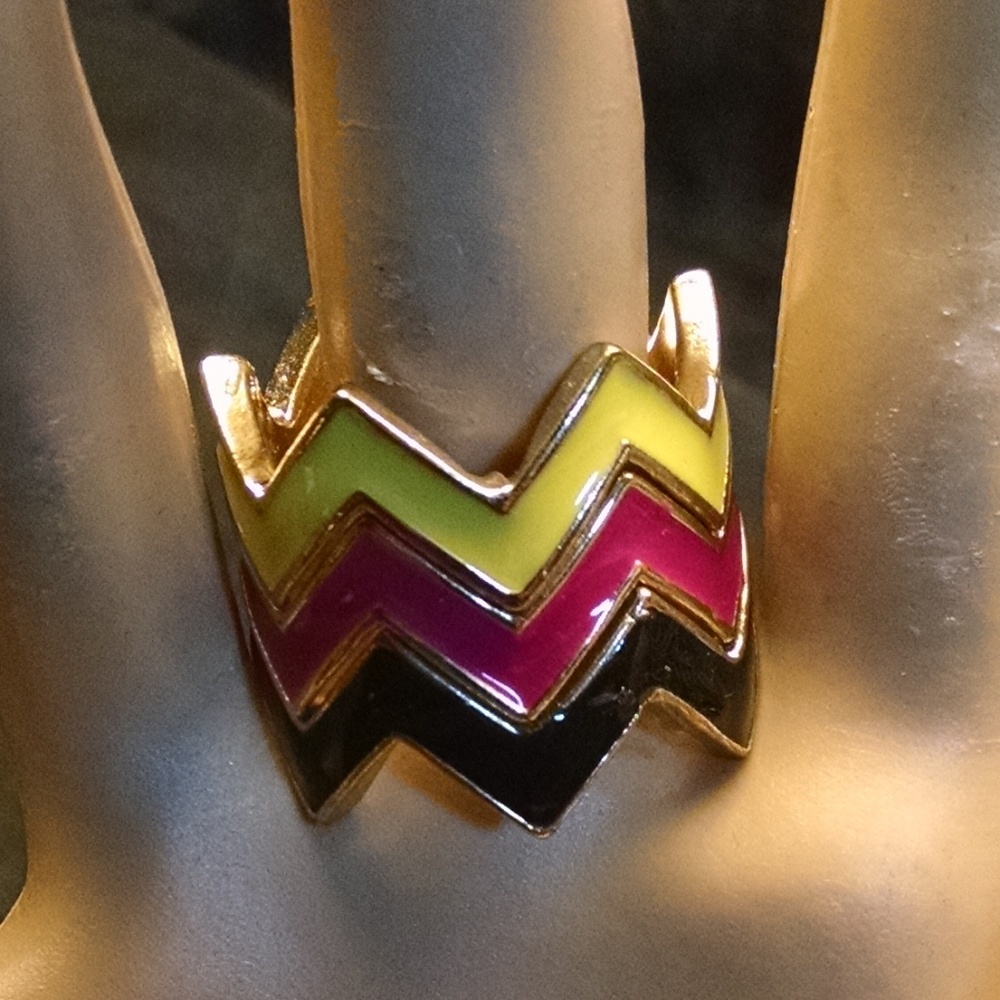 3 Enamel Zig Zag Stackable Multi Color Ring - image 3